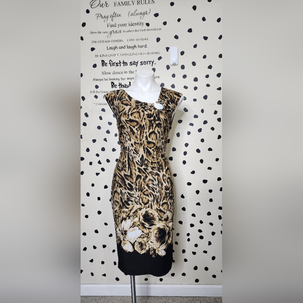 Cache Black and Gold Asymmetrical One Shoulder Cocktail Dress
